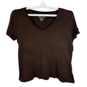 Faded Glory Womens V-Neck T-Shirt Size 2XL Organic Cotton Brown